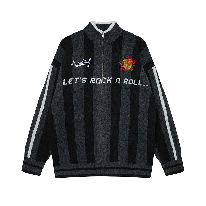 High neck striped sweater for men