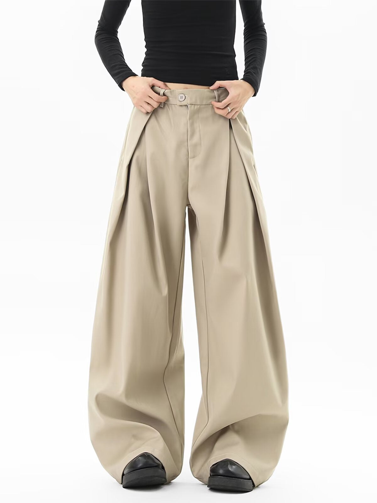 Stylish Black A-Line Pleated Trousers for Men