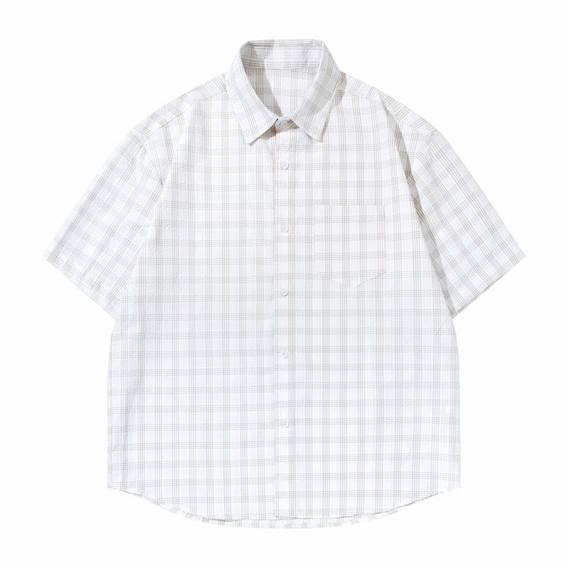 Casual Loose Checkered Short Sleeve Shirt for Men