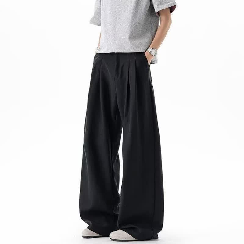Linen-Like Wrinkled Wide-Leg Trousers for Men