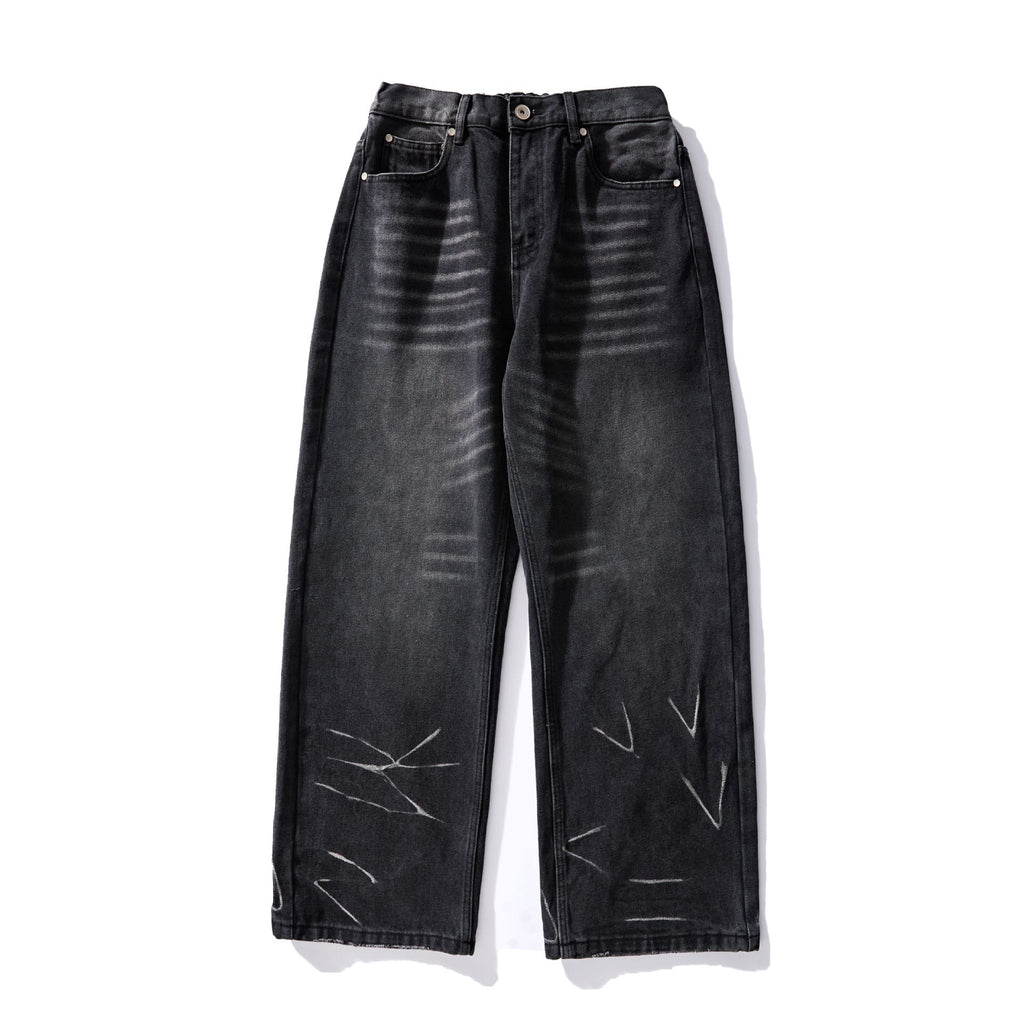 Washed Distressed Loose Straight Leg Jeans
