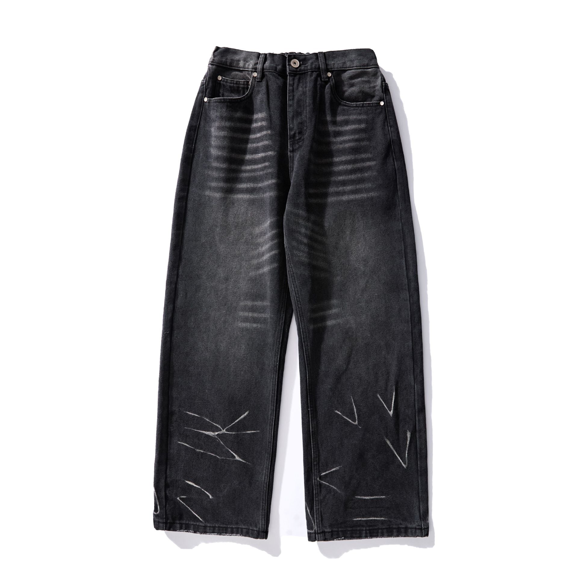 Washed Distressed Loose Straight Leg Jeans
