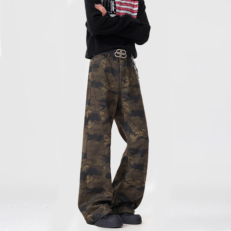 Camouflage Asymmetric Knife Cut Jeans for Men