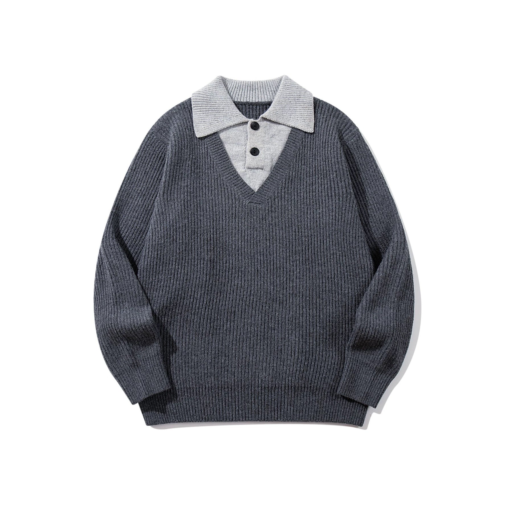 Minimalist Design Two-in-One V-Neck Color-Blocking Knit Sweater