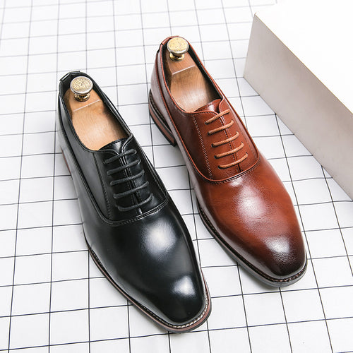 Casual shoes, leather shoes, men's formal wear, men's shoes, lace up business pointed leather shoes