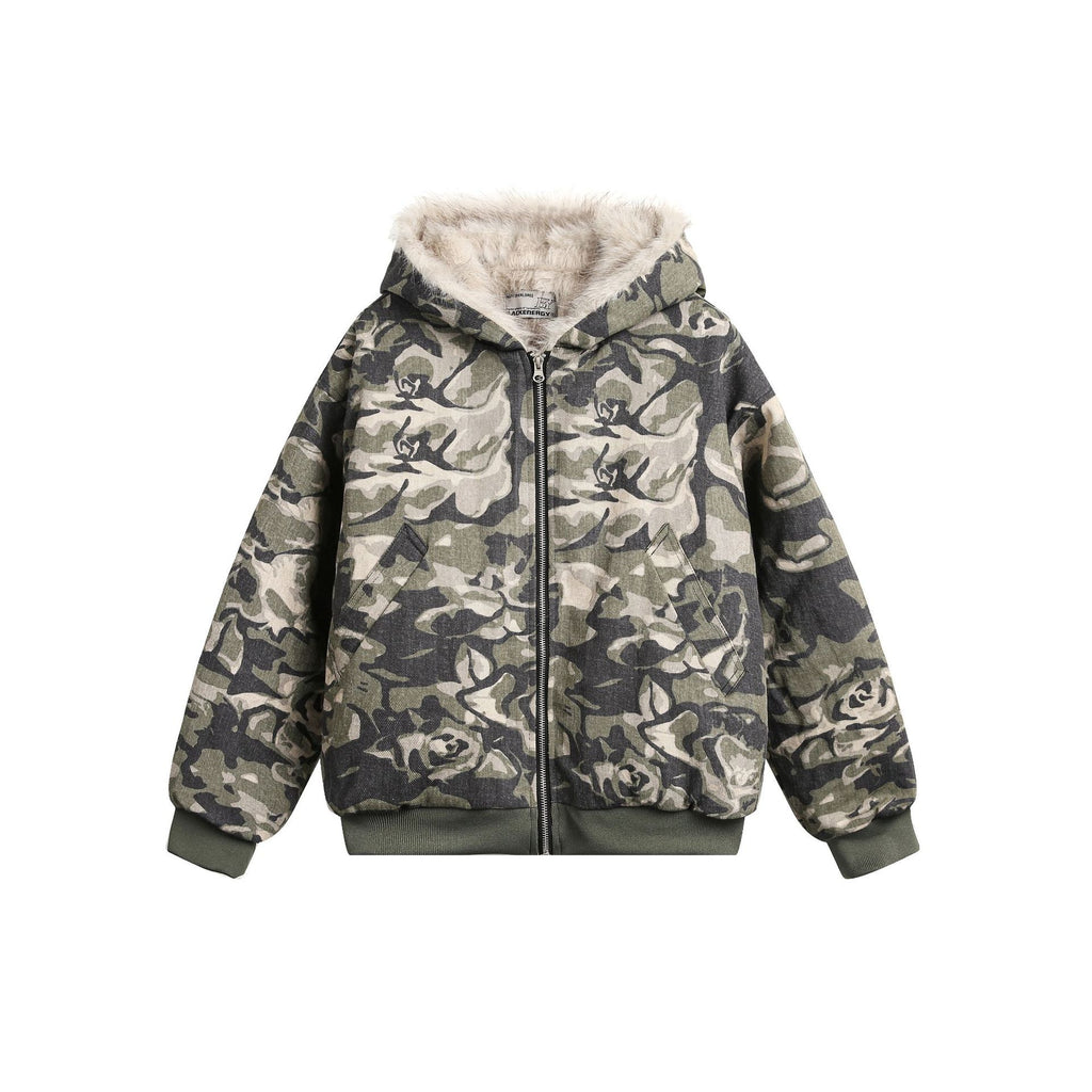 Workwear camouflage fur collar cotton jacket