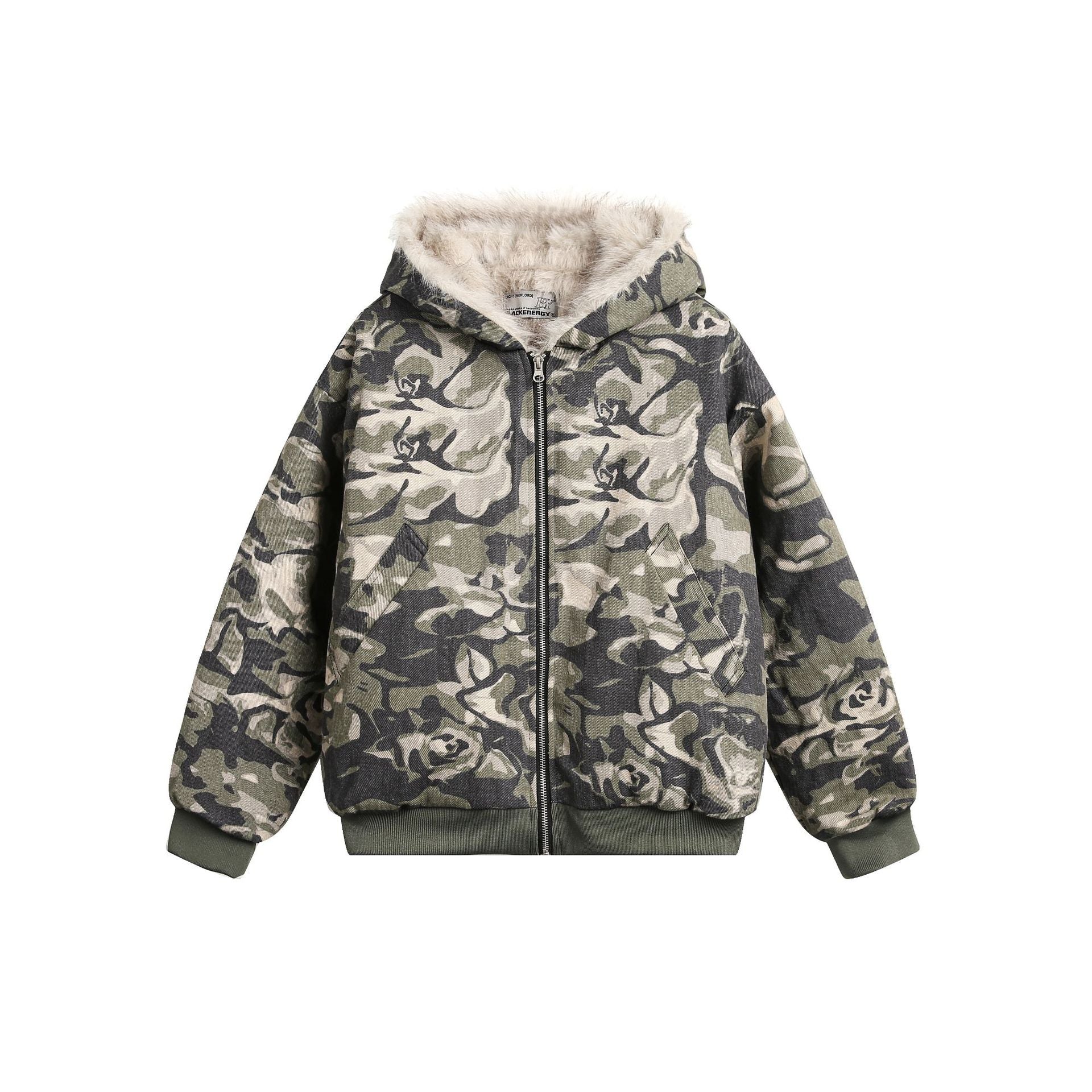 Workwear camouflage fur collar cotton jacket
