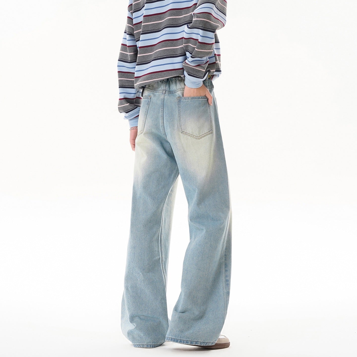 Washed Distressed Flared Denim Pants Men