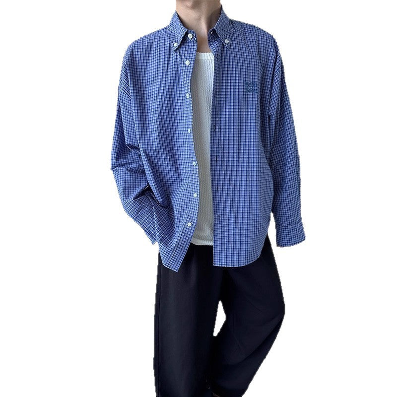 Blue Checkered Long Sleeve Shirt Men Jacket