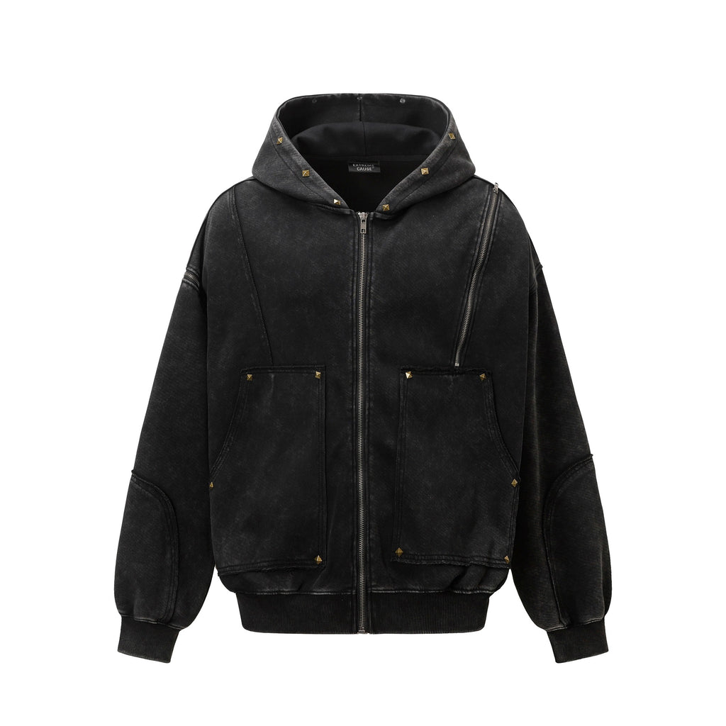 Water washed split rivet hoodie