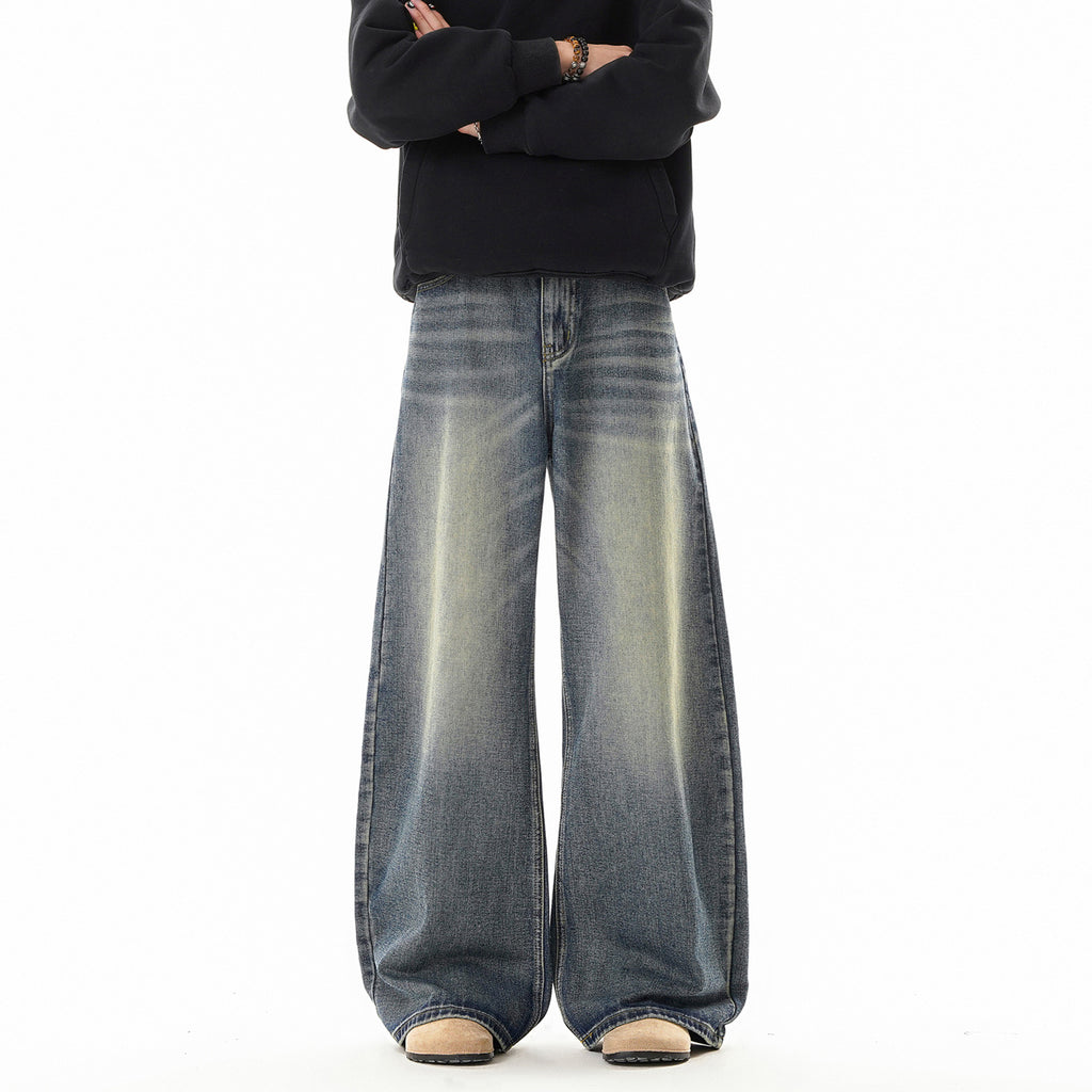 Texture Washed Knife-Edge Denim Pants Men