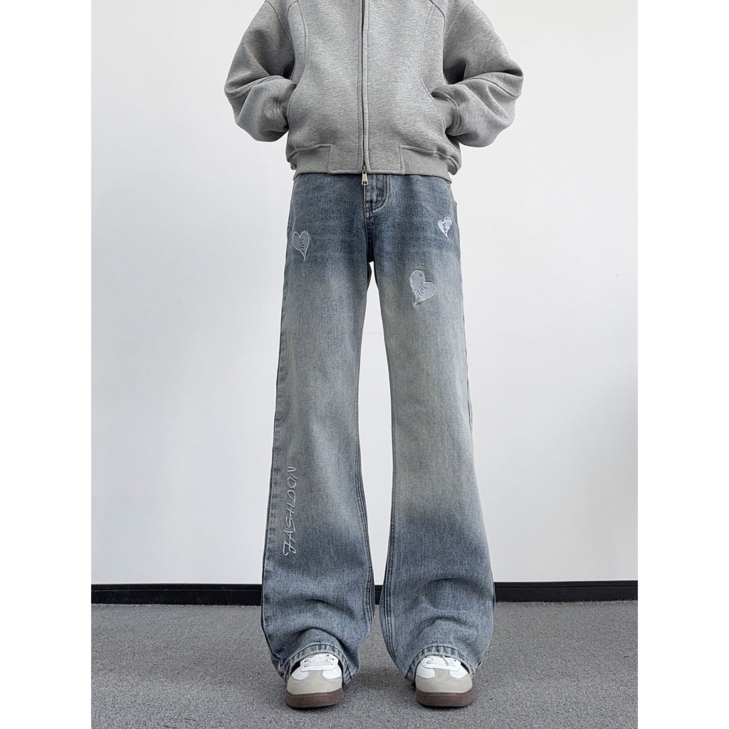 Washed Ombre Embroidered Denim Pants Men