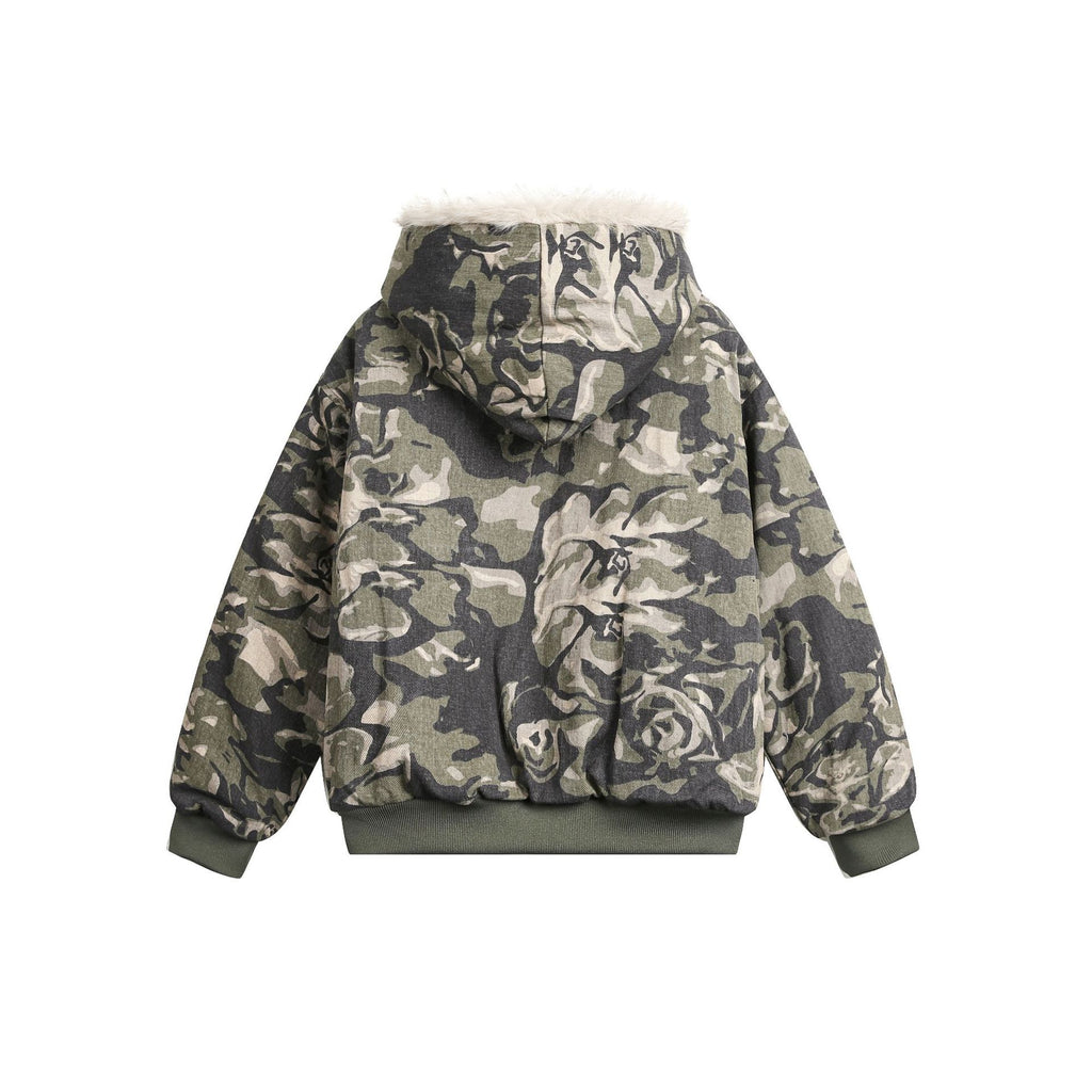 Workwear camouflage fur collar cotton jacket