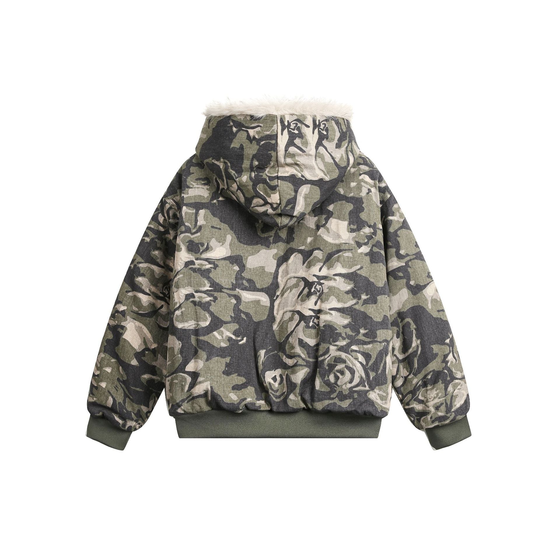 Workwear camouflage fur collar cotton jacket