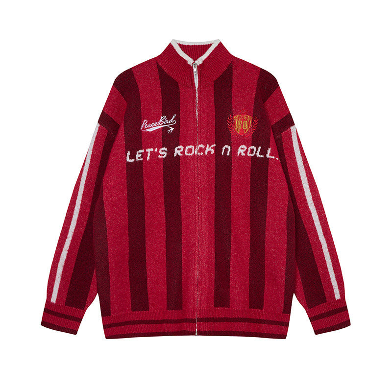 High neck striped sweater for men