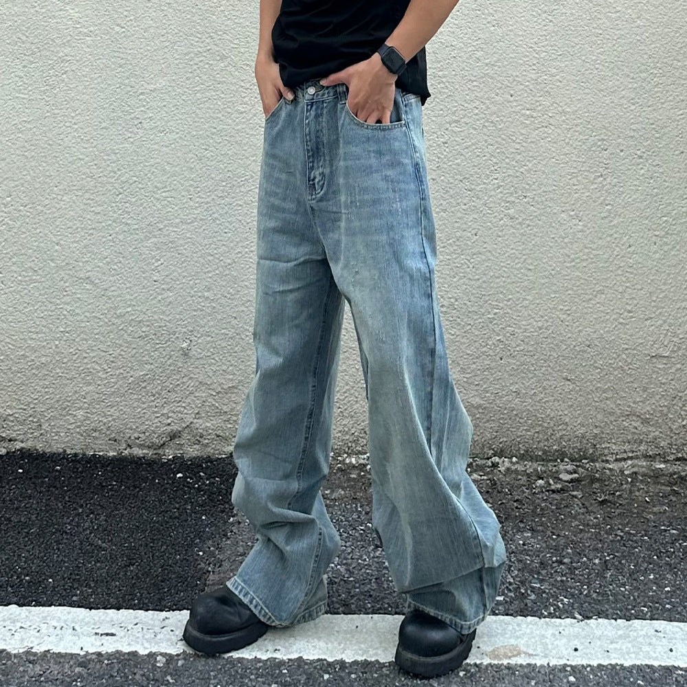 Washed denim pants for men