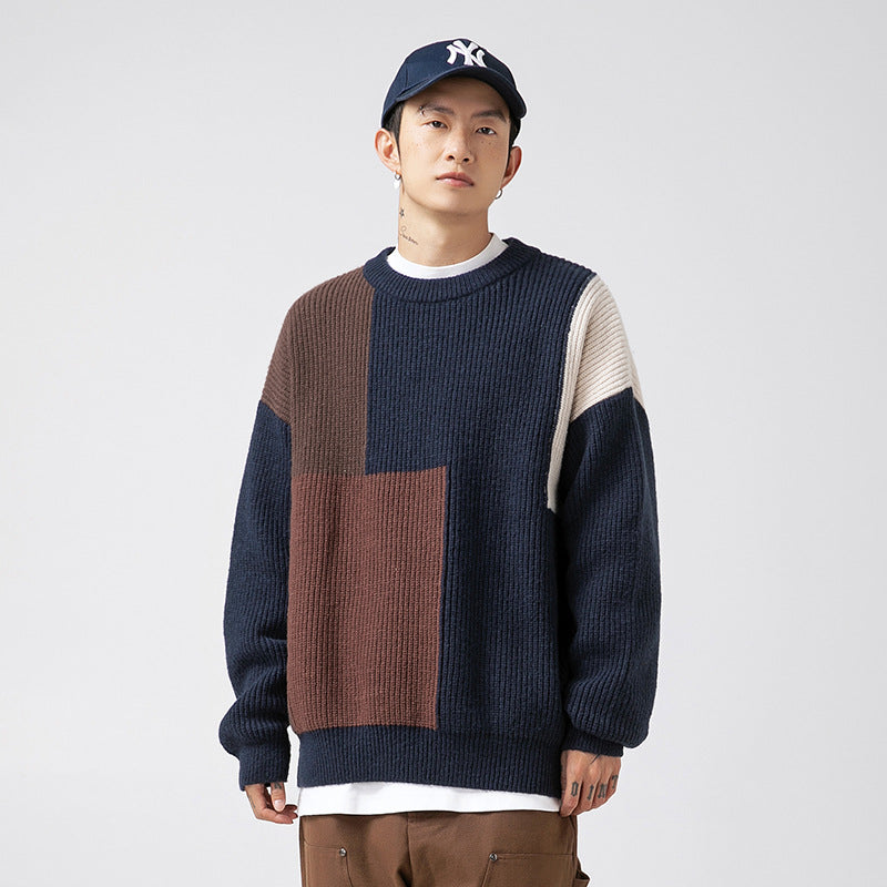 Color block splicing sweater for men