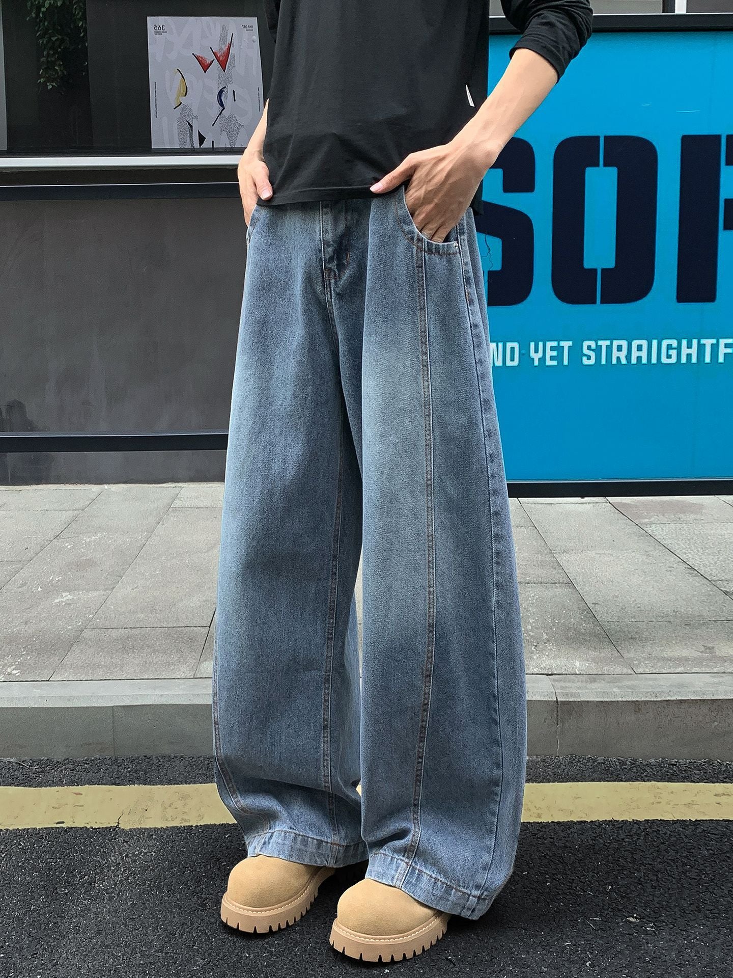 Vintage Blue Cut-Off Denim Pants for Men