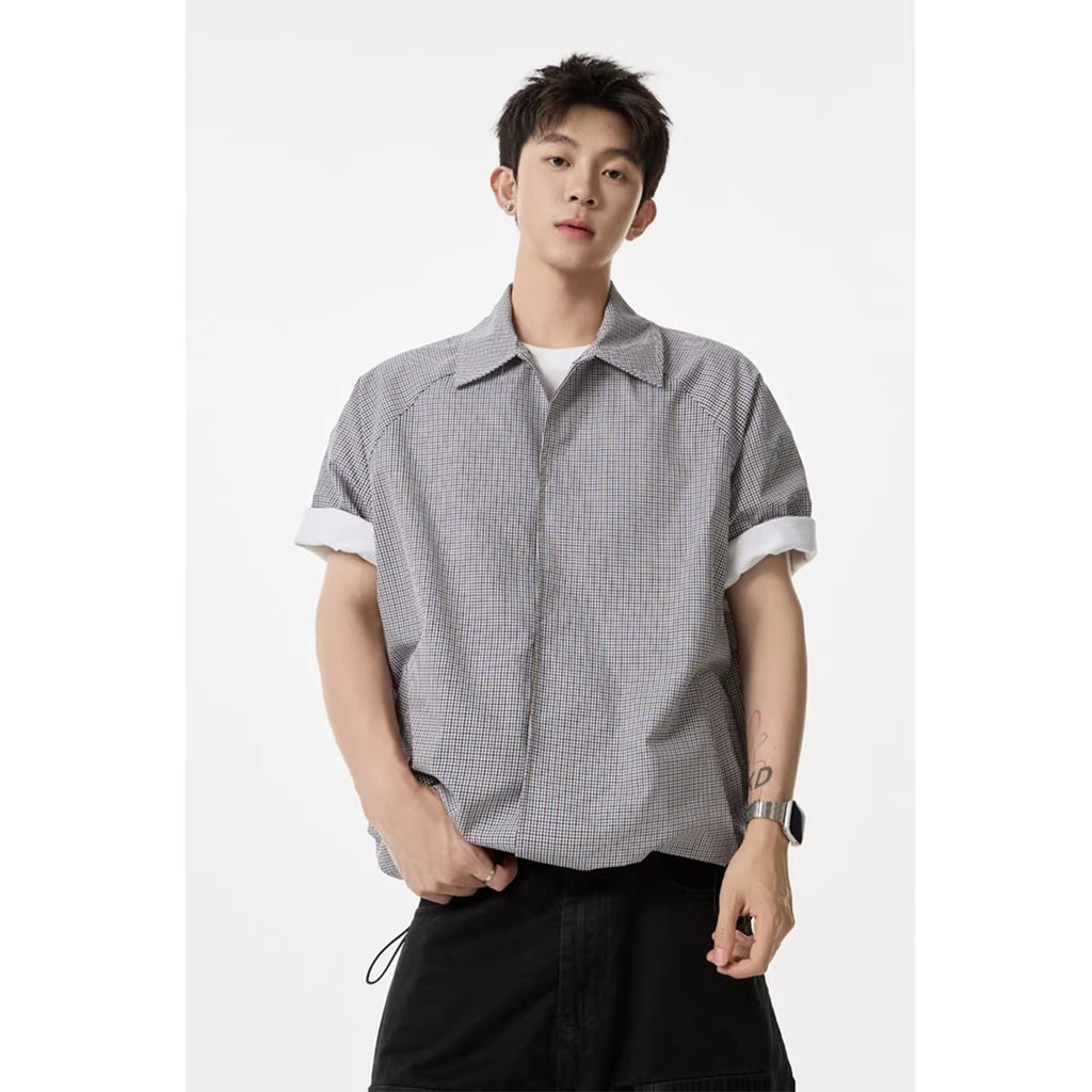 Retro Boyish Checkered Short Sleeve Shirt for Men