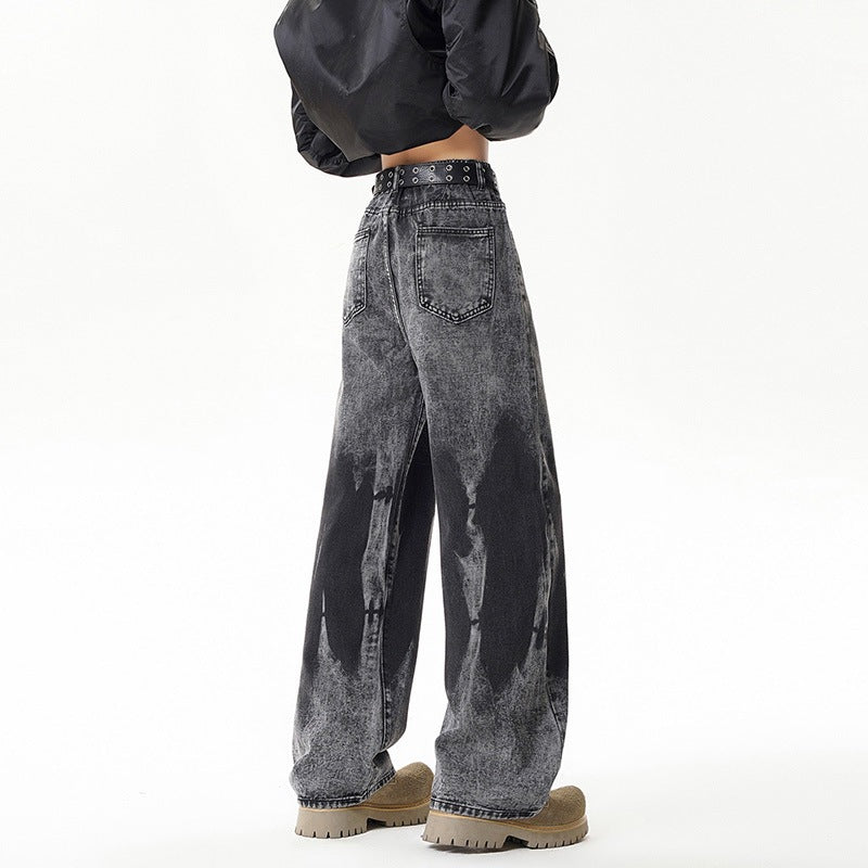 Dye-Printed Street-Style Denim Pants
