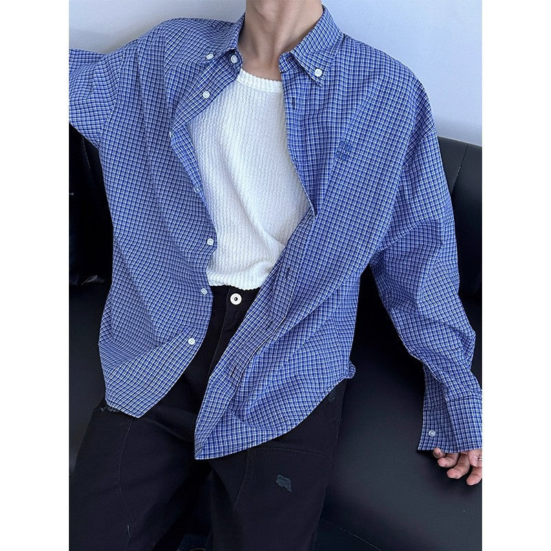 Blue Checkered Long Sleeve Shirt Men Jacket
