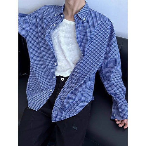Blue Checkered Long Sleeve Shirt Men Jacket