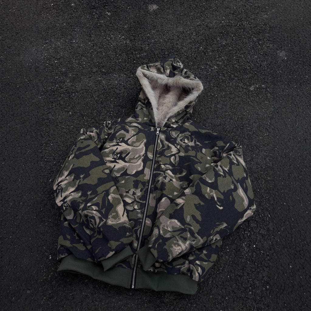 Workwear camouflage fur collar cotton jacket