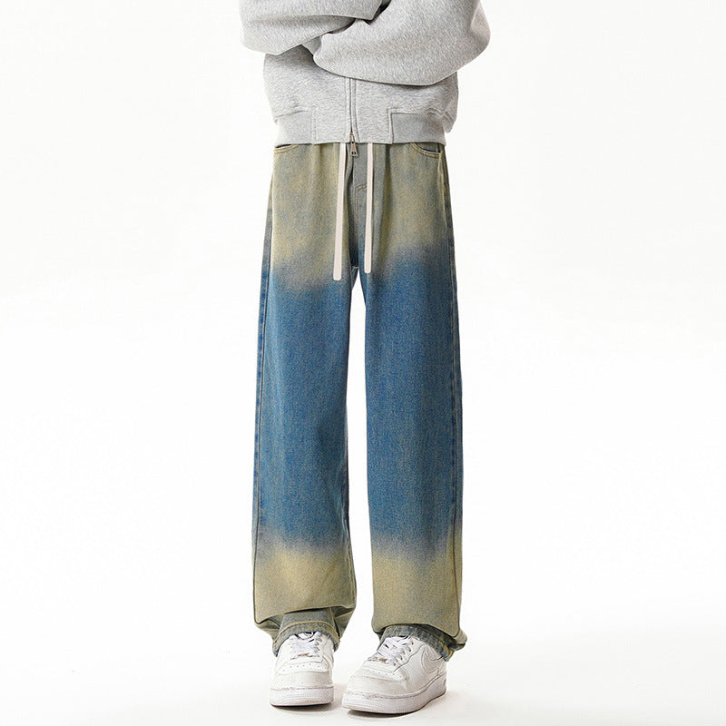 Gradient Drawstring Wide-Leg Jeans