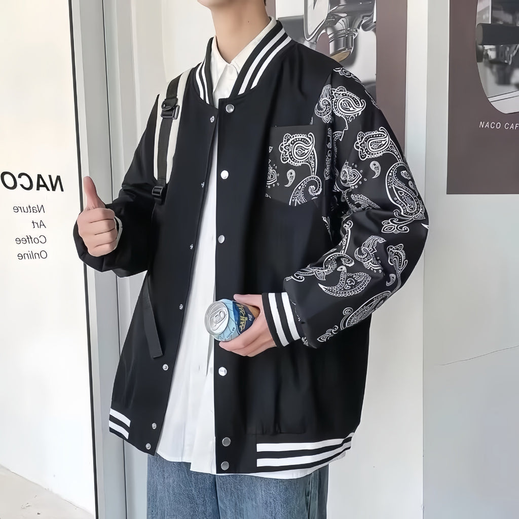 Baseball Jacket for Men with Floral Pattern