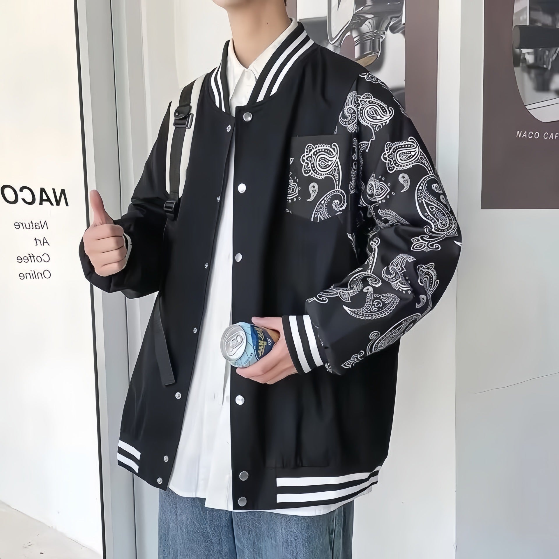 Baseball Jacket for Men with Floral Pattern