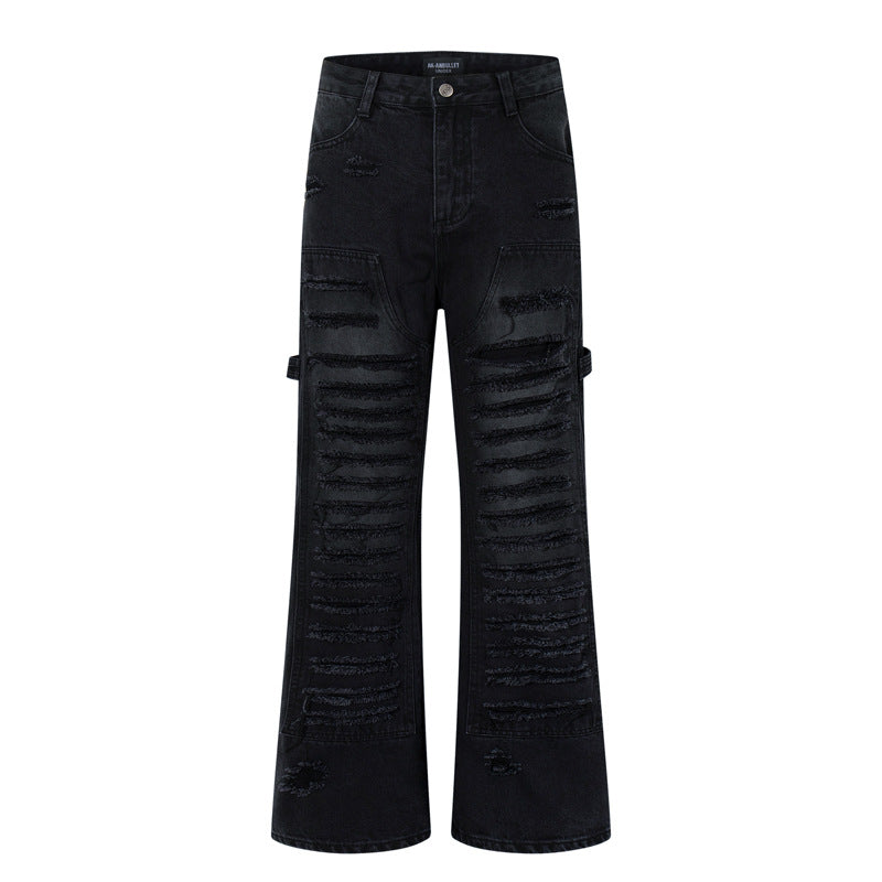 Vintage Handcrafted Distressed Denim Flare Pants for Men
