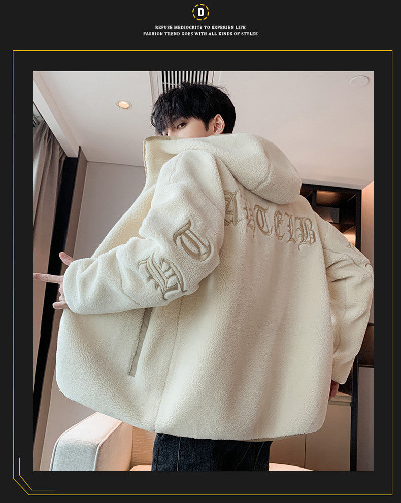 Lamb plush cotton jacket for men